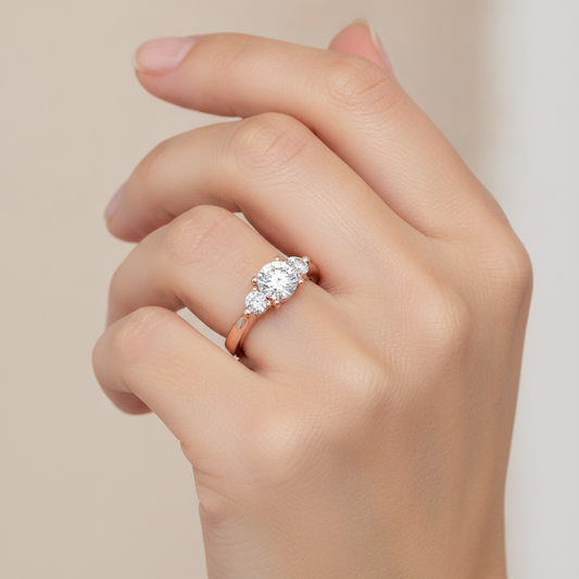 Rumie Tri Stone Ring In 925 Sterling Silver - Fourteen