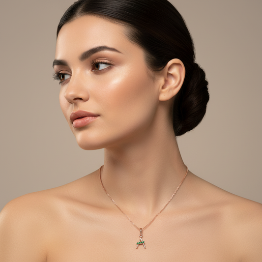 Emerald Initial Letter A Pendant Necklace