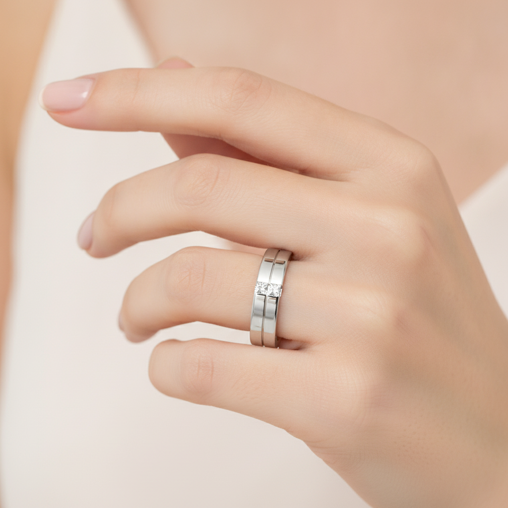 Two Stone Lit Men's Band In 925 Sterling Silver - Fourteen