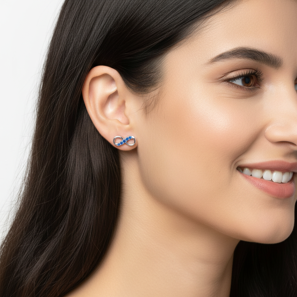 Blue Sapphire Infinity Stud Earrings With Screw Back - Two