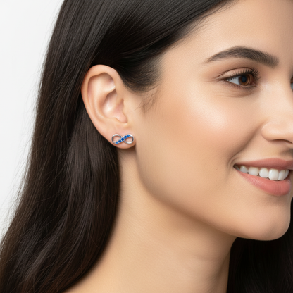 Blue Sapphire Infinity Stud Earrings With Screw Back - Two