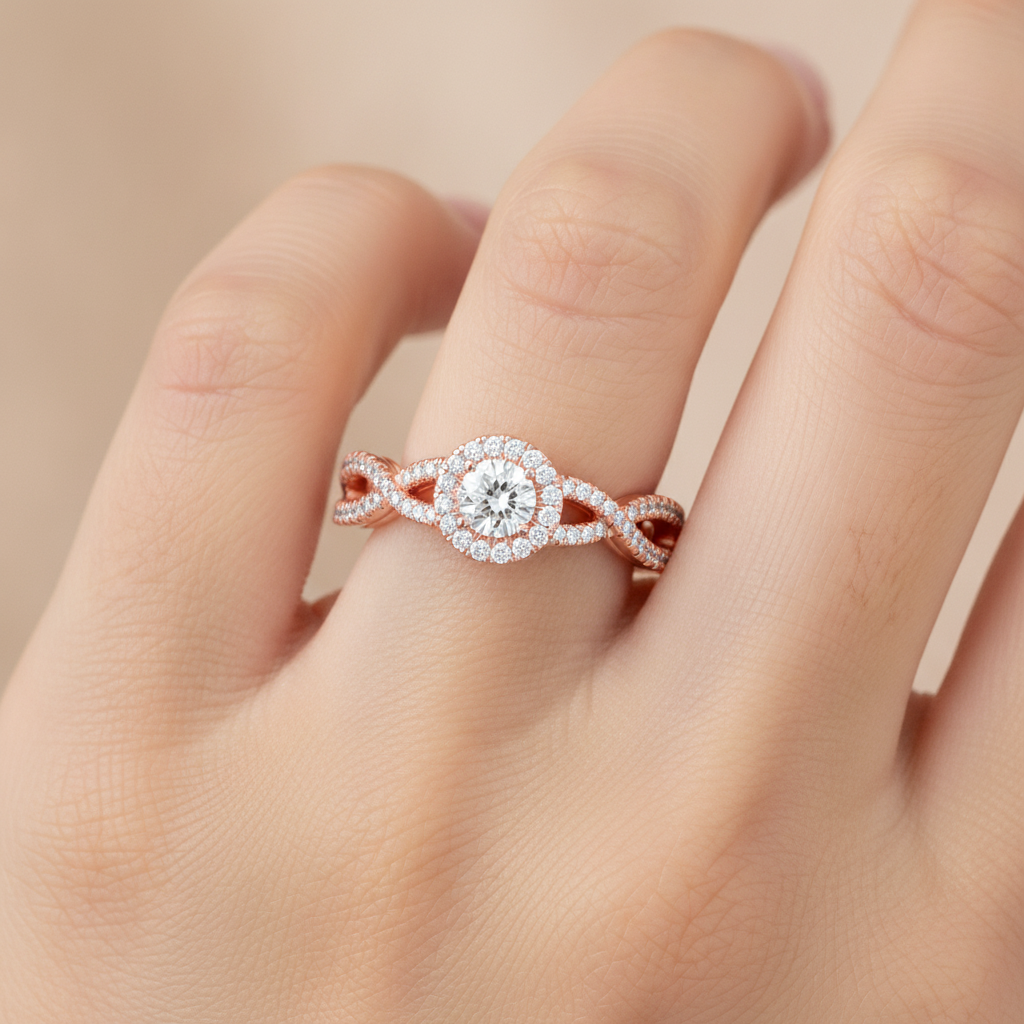 Fabulous Halo Diamond Ring In 925 Sterling Silver - Fourteen