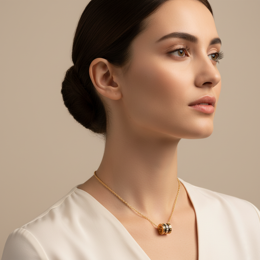 Pav Diamond And Black Enamel Barrel Pendant Necklace - Two