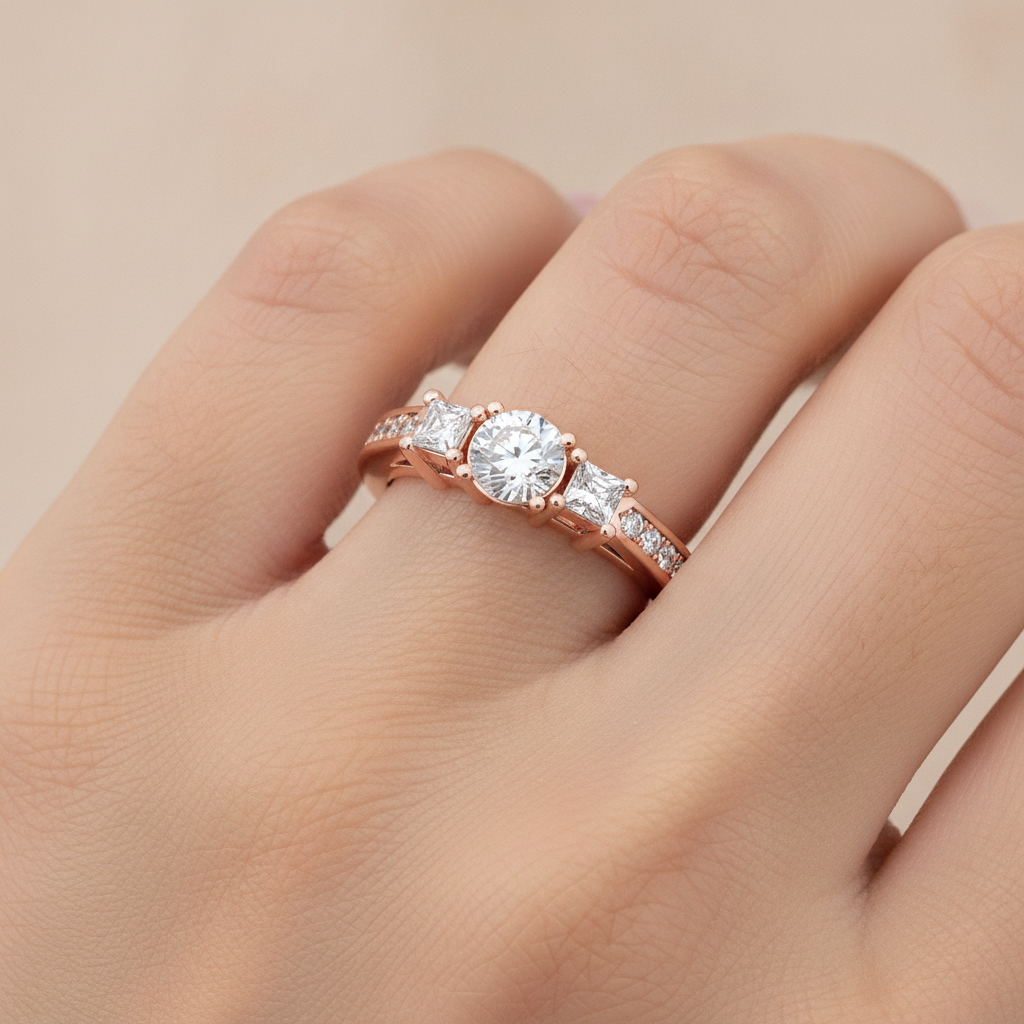 Burning Tri Stone Ring In 925 Sterling Silver - Fourteen