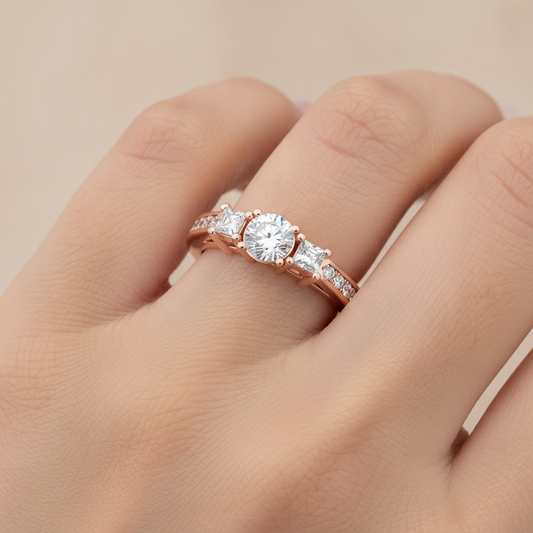 Burning Tri Stone Ring In 925 Sterling Silver - Fourteen