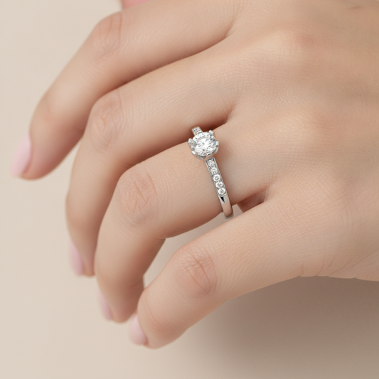 Azar Solitaire Ring In 925 Sterling Silver - Fourteen