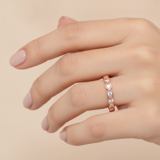 Auroraous Half Eternity Band In 925 Sterling Silver - Fourteen