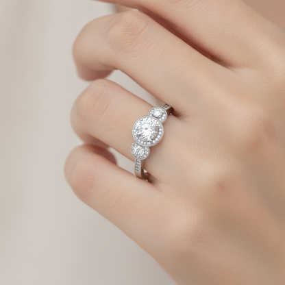 Three Round Diamond Shaped Ring In 925 Sterling Silver - Fourteen