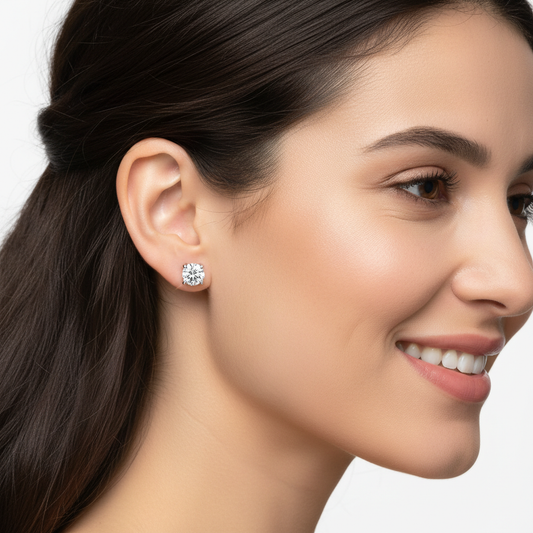Classic Round Diamond Solitaire Stud Earrings in White Gold