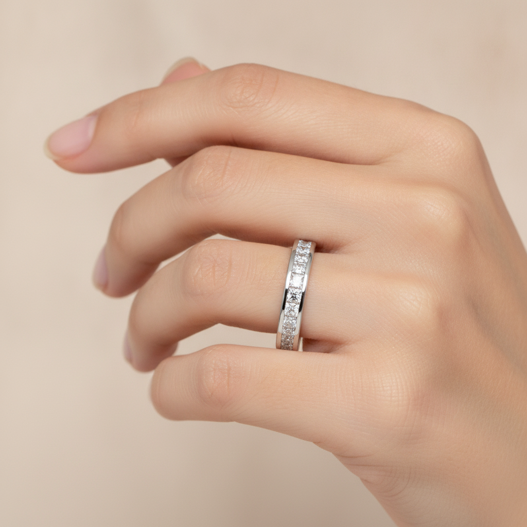 Rain Half Eternity Band In 925 Sterling Silver - Fourteen