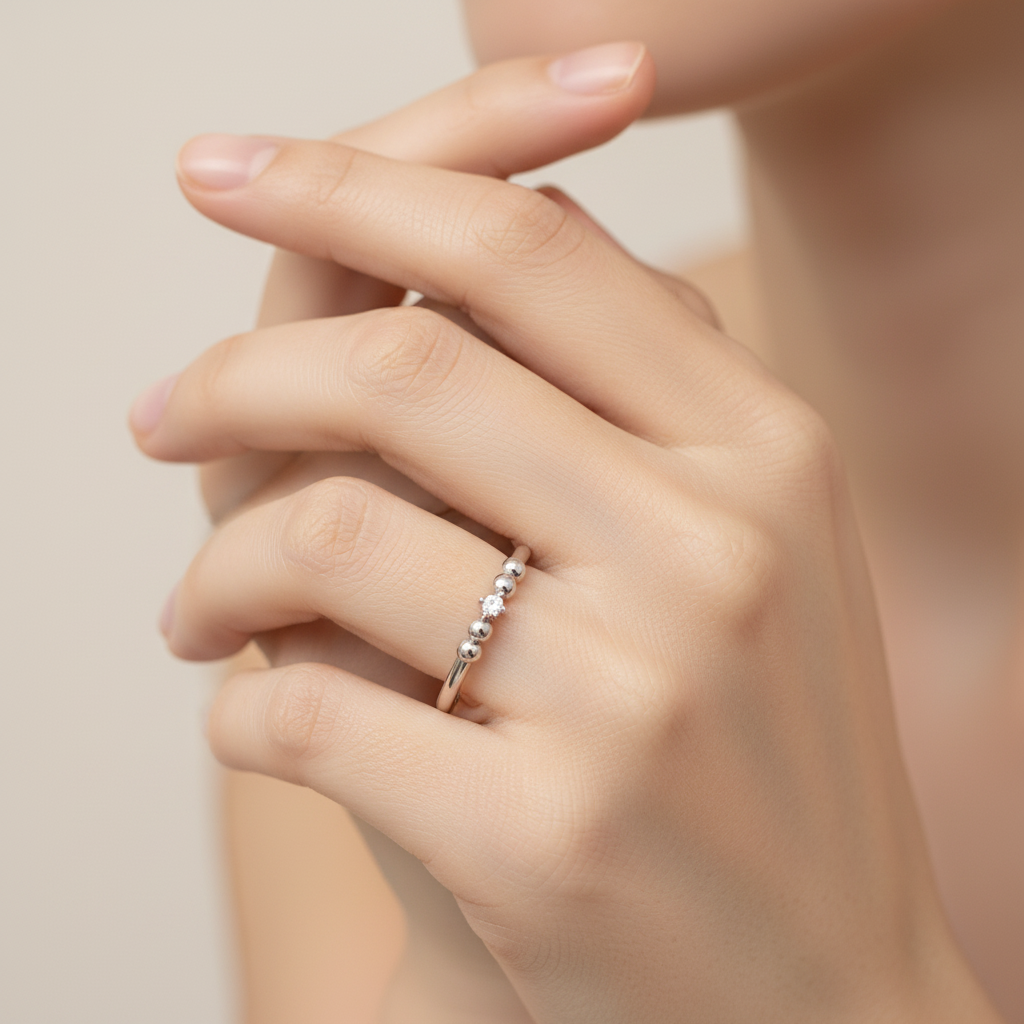 Beaded Diamond Accent Stackable Ring - Two