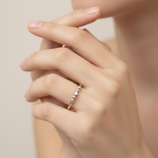 Beaded Diamond Accent Stackable Ring - Two