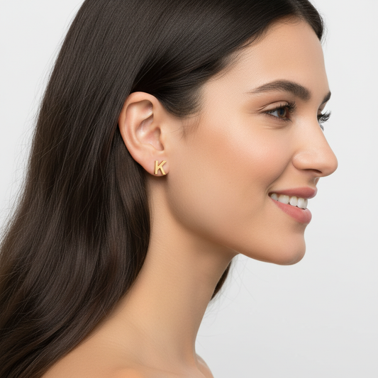 Gold Letter K Initial Stud Earrings