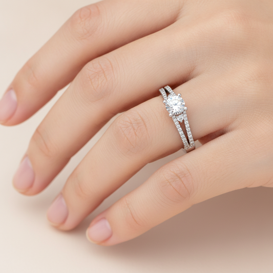 Half Moon Solitaire Ring - Fourteen