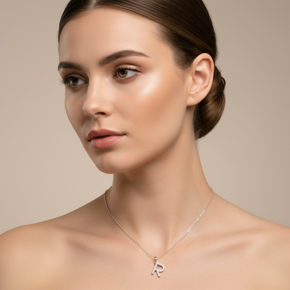 Rose Gold Diamond Letter R Initial Pendant Charm