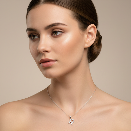 Rose Gold Diamond Letter R Initial Pendant Charm