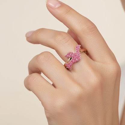 Pav Ruby Butterfly Ring In Rose Tone - Two