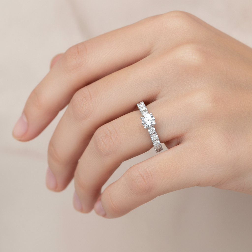 Effective Solitaire Ring In 925 Sterling Silver - Fourteen