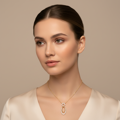 Triple Oval Pendant Necklace With Pav Diamond - Two