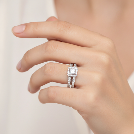 Scintilla Bridal Ring Set In 925 Sterling Silver - Fourteen