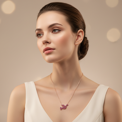 Pav Ruby Dove Pendant Necklace - Two