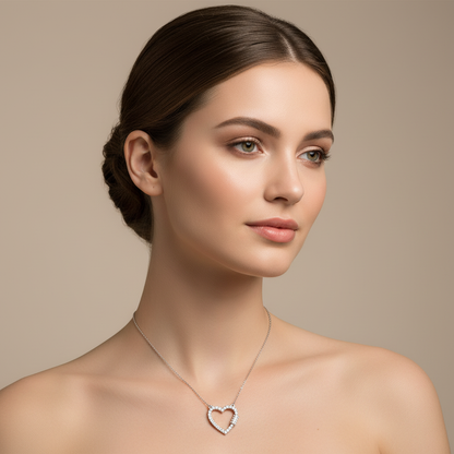 Diamond Open Heart Pendant Necklace For Women | White Gold Pave Heart With Adjustable 16–17 Inch Chain - Two