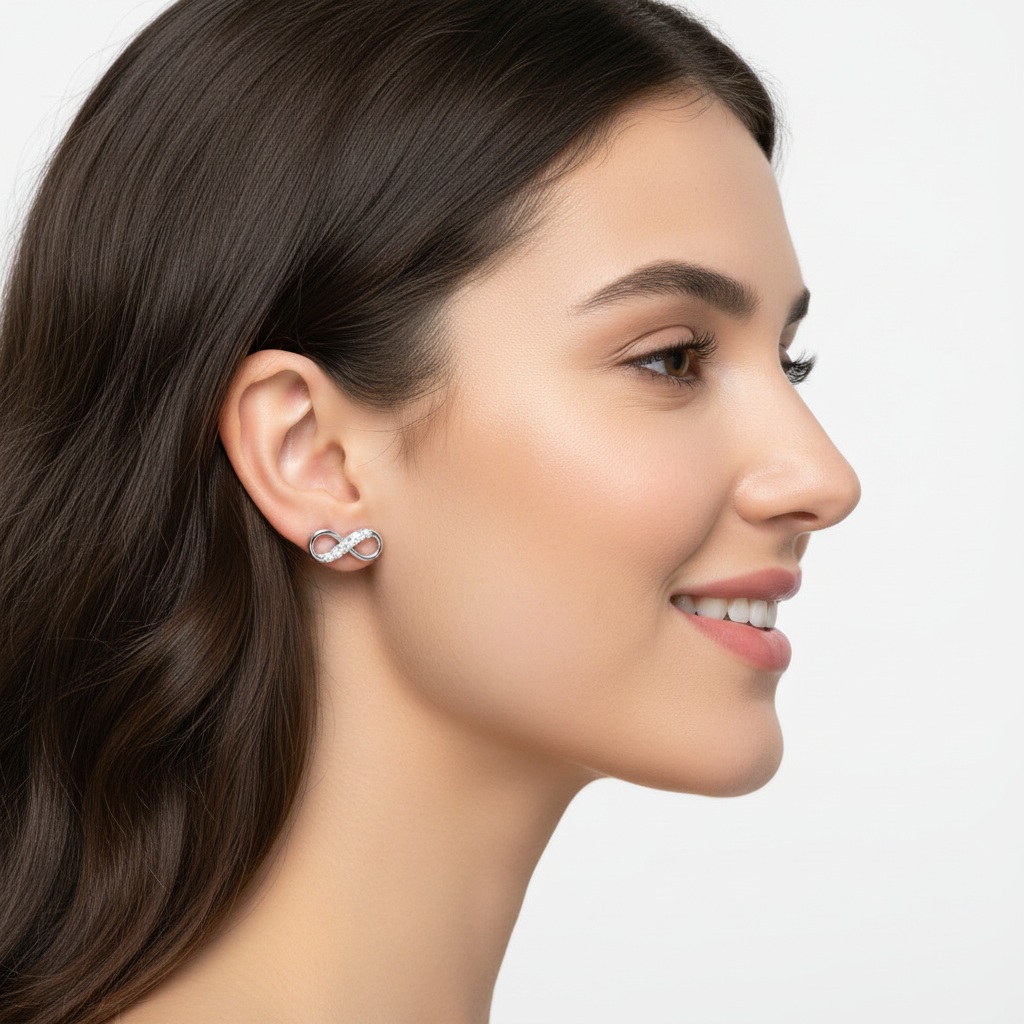 Diamond Infinity Stud Earrings With Screw Back - Two