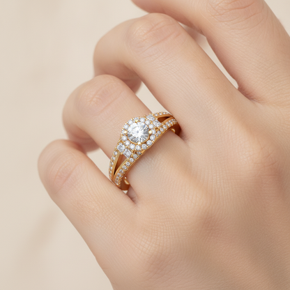 New Aged Halo Ring In 925 Sterling Silver - Fourteen