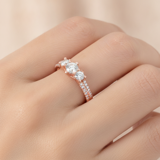 Glittering Tri Stone Ring In 925 Sterling Silver - Fourteen