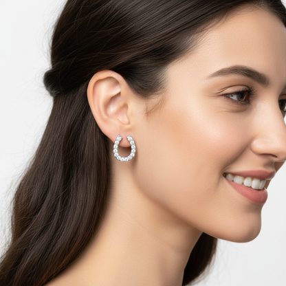 Horseshoe Stud Earrings With Pav Crystals And Screw Back Closure - Two