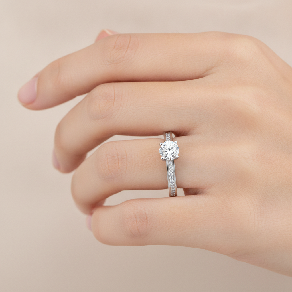 Caricia Solitaire Ring In 925 Sterling Silver - Fourteen