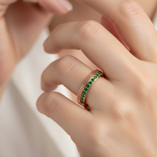 Gold Emerald Band Ring 4Mm – Minimal Textured Stackable Ring | Jebij - Two
