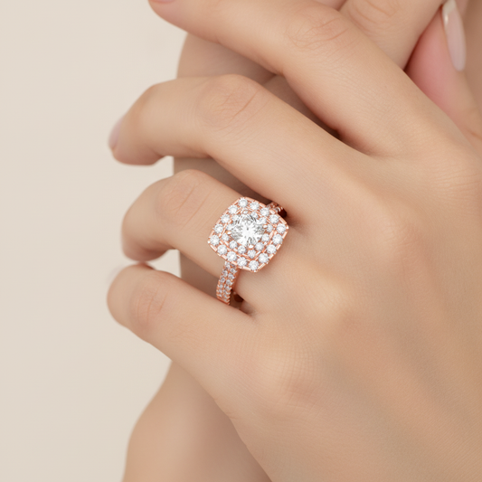 Misty Halo Solitaire Ring In 925 Sterling Silver - Fourteen