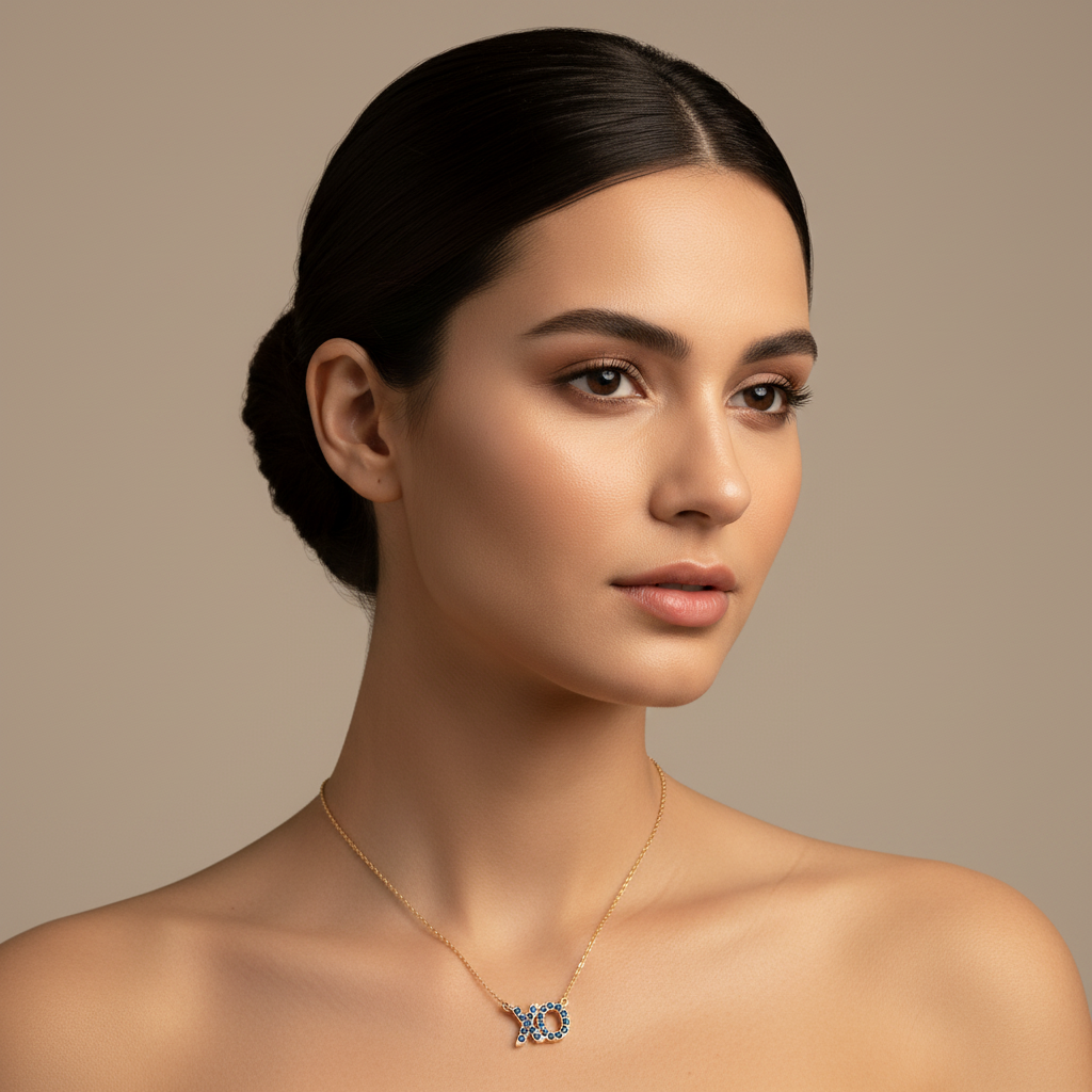 Blue Crystal Xo Pendant Necklace - Two