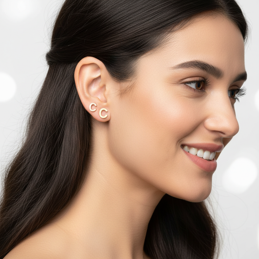 Gold Letter C Initial Stud Earrings