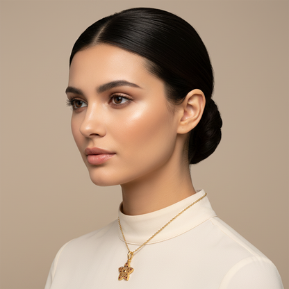 Red Stone Flower Pendant In Rose Gold  Minimal Diamond Necklace For Women - Two