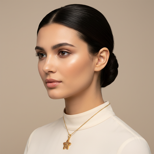 Red Stone Flower Pendant In Rose Gold  Minimal Diamond Necklace For Women - Two