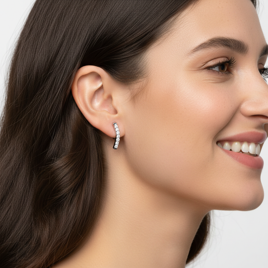 Sterling Silver Bar Stud Earrings with Cubic Zirconia Stones