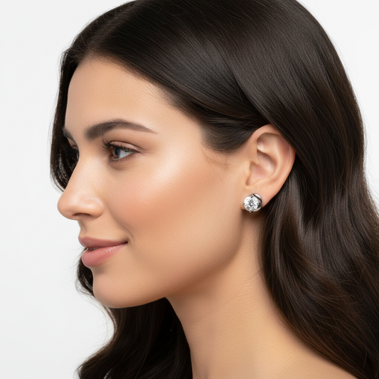 Diamond Solitaire Stud Earrings with Screw Back in White Gold