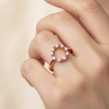Open Circle Pink Sapphire And Diamond Ring - Two