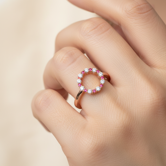 Open Circle Pink Sapphire And Diamond Ring - Two