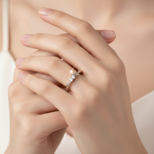 Diamond Crescent Moon Ring in White Gold