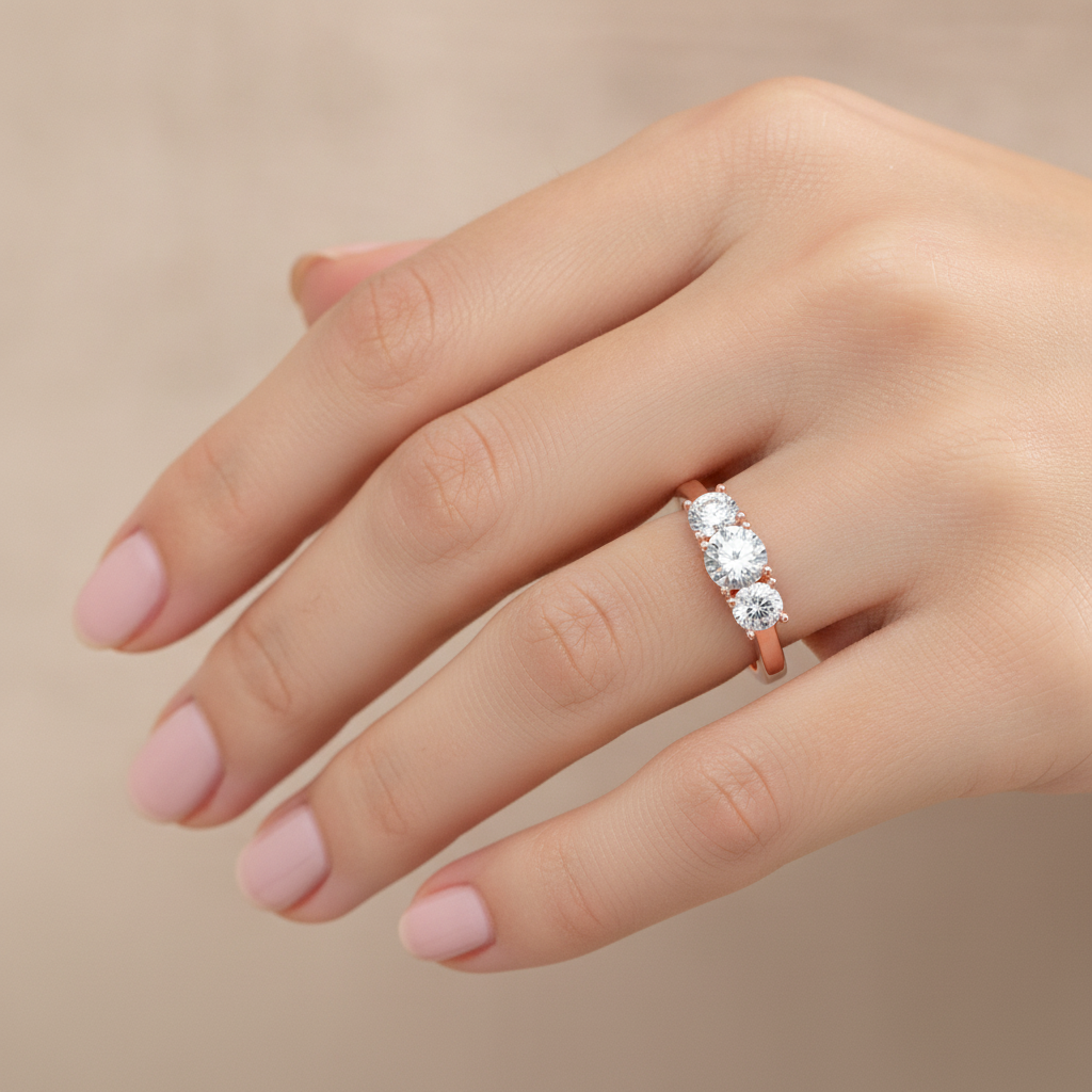 Gentle Three Stone Ring In 925 Sterling Silver - Fourteen