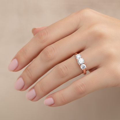 Gentle Three Stone Ring In 925 Sterling Silver - Fourteen