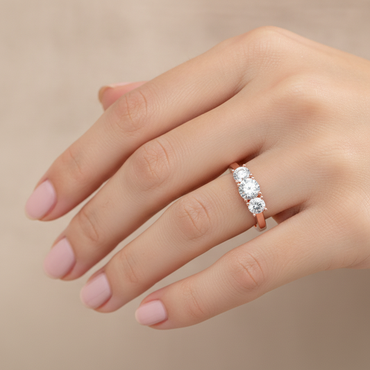 Gentle Three Stone Ring In 925 Sterling Silver - Fourteen