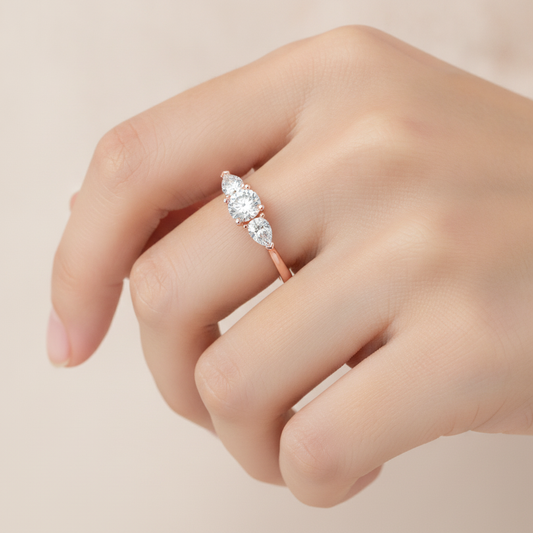 Shining Tri Stone Ring In 925 Sterling Silver - Fourteen