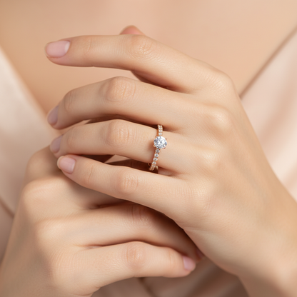 Rose Gold Diamond Solitaire Engagement Ring With Pav Band - Two