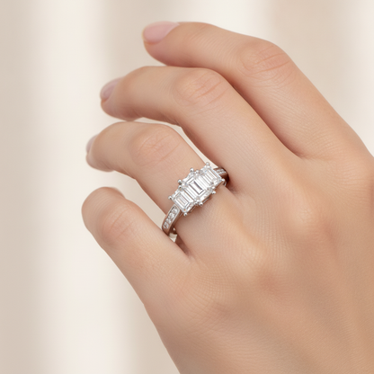 Mesmerizing Three Stone Ring In 925 Sterling Silver - Fourteen