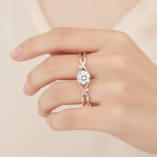 Nature Inspired Pattern Solitaire Ring In 925 Sterling Silver - Fifteen