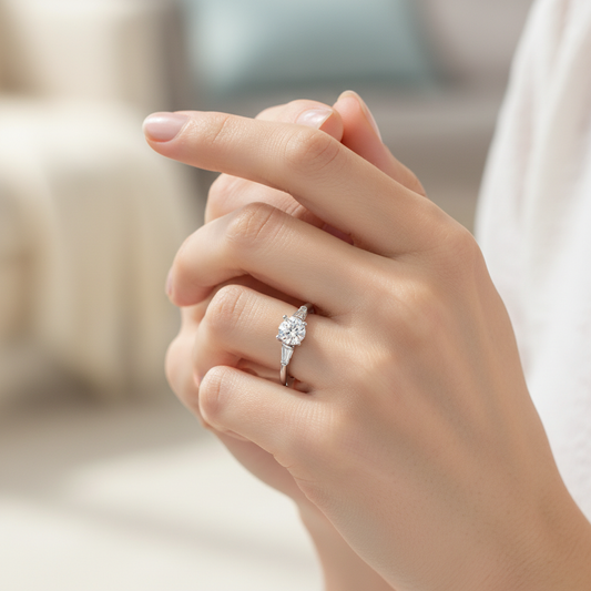 White Gold Gold Round Cut Diamond Three Stone Engagement Ring